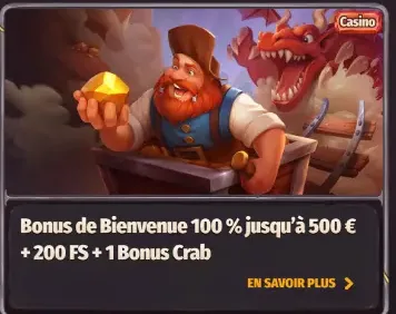 Bannière du bonus de bienvenue Dragonia Casino : 100 % jusqu'à 500 € plus 200 tours gratuits