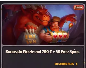 Bannière du bonus week-end Dragonia Casino : jusqu'à 700 € plus 50 tours gratuits
